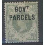 Govt. Parcels 1887-90 1/- dull green Mint, very light crease. With 2012 RPS Cert.