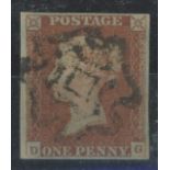 1841 1d red, plate 27, D-G, F/U with Norwich maltese cross, 4 margins, fine.