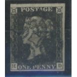 1840 1d black, plate 5, H-D, used with apparent dark blue maltese cross, 4 margins, fine.