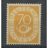 1951 70pf yellow Post Horn U/M, fine.