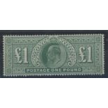 1902-10 £1 dull blue-green Mint, fine.