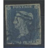 1840 2d blue, J-K, used with apparent Blue maltese cross, cut into at bottom left. Sold "as is".