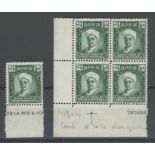 1942 ½a olive corner block of 4 & single U/M.