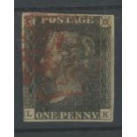 1840 1d black, plate 3, L-K, used with red maltese cross, 4 margins, fine.