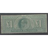 1902-10 £1 dull blue-green Mint, fine.