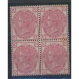 1880-83 3d rose, plate 21, GB/HC block of 4 Mint, two stamps with rust spots.