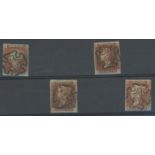 1841 1d red x 4 all F/U with central maltese crosses, 4 margins,