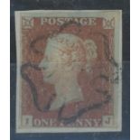 1841 1d red, plate 26, I-J, F/U with Hollymount maltese cross on small piece, 4 good margins.