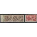 1934 2/6d chocolate-brown (2) & 5/- bright rose-red U/M, fine.