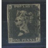 1840 1d black, plate 4, C-J, used with apparent black Wotton under Edge black maltese cross,