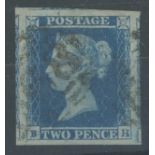 1841 2d blue, B-H, with "Spectacle" var used, 4 large margins, fine.