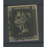 1840 1d black, plate 10, G-E, used with black maltese cross, 4 margins,