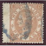 1880 2/- brown, D-E, Watermark Inverted, used, wing margin at left, fine.