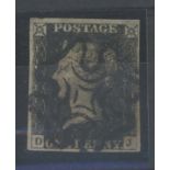 1840 1d black, plate 6, D-J, used with central black maltese cross, 4 margins, fine.