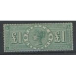 1891 £1 green, L-D, U/M but vertical crease at left. With 2008 RPS Cert.