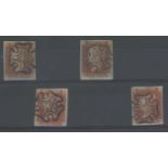 1841 1d red x 4 all F/U with central maltese crosses 4 margins,