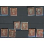 1841 1d red 5 shades Mint & Used, all 4 margins.