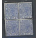 1880-83 2½d blue, plate 22, PB/QC, block of 4 Mint, fine.