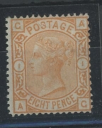 1873-80 8d orange, A-G, Mint, repaired tear at top.