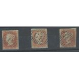 1841 1d red x 3 all used with "68" cancels, different shades of blued paper.