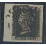 1840 1d black, plate 5, G-L, F/U on piece with black maltese cross, 4 margins.