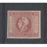 1859 Buenos Aires 1p red imperf Mint, light diagonal crease.