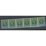 1934-36 ½d green wmk sideways U/M coil leader strip of 8.