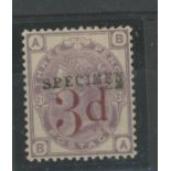 1880-83 3d on 3d lilac overprinted "SPECIMEN", B-A, Mint, fine.