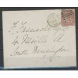 1880 (Jan 1st) 1d venetian red on FDC with London S.W. cancel. Neatly slit open at top, fine & rare.