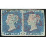 1840 2d blue pair, FD/FE, F/U with apparent ruby maltese crosses, 4 margins, fine. Sold "as is".