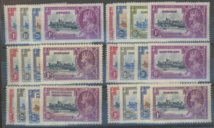 1935 Silver Jubilee: Antigua, Bahamas, Barbados, Basutoland & Bermuda sets Mint.