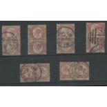 1870-79 ½d six vertical pairs used.