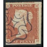 1841 1d red, R-D, used with Channel Islands maltese cross, 4 margins, fine.