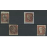1841 1d red x 4 used,