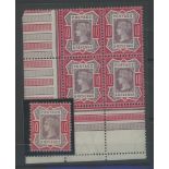 1887-92 10d deep shade bottom left corner block of 4 U/M but diagonal crease on two stamps.