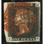 1840 1d black, plate 6, I-G, used on small piece with double lined Stonehaven maltese cross,