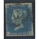 1840 2d blue, C-D, used with 1844 cancel, 4 margins, fine.