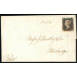 1840 1d black, plate 1a, O-H, on entire cancelled with Liverpool orange maltese cross MY 22 1840,