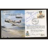 1986 RAF single value FDC signed by 4 Battle of Britain participants. Address label, fine.