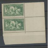 1931 Sinking Fund 1f50 + 3f50 green corner pair U/M, fine (mounted in margin only).