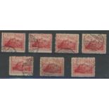 1921 1franc red used x 7, few tone spots.