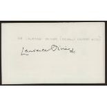 Lawrence Olivier: Autographed on reverse of 1974 Great Britons Post Office FDC.