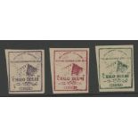 Indian National Army 1p violet, 1p maroon & 1a green imperforate set of 3 unused (as issued), fine.