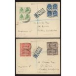 1929 PUC set to 2½d in blocks of 4 on pair of plain FDCs with Registered London Chief Office oval