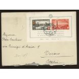1942 National Relief Fund Min Sheet on cover to Italy. Cover damaged but min sheet fine.