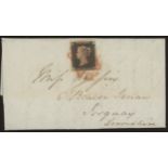 1840 1d black, plate 4, with re-entry, used on cover with red maltese cross, 4 good margins.