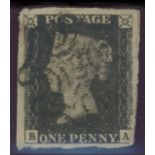1840 1d black, B-A, used with black maltese cross, 4 good margins,