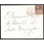 1880 (Jan 1st) 1d venetian red on FDC with London S.W. cancel. Neatly slit open at top, fine & rare.