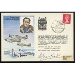 Douglas Bader & Adolf Galland autographed on 1977 RAF Sir Douglas Bader cover. Address label, fine.