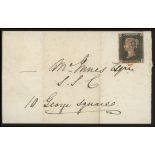 1840 1d black, plate 7, N-K, used on part entire 24-12-1840 with red maltese cross, 4 good margins.